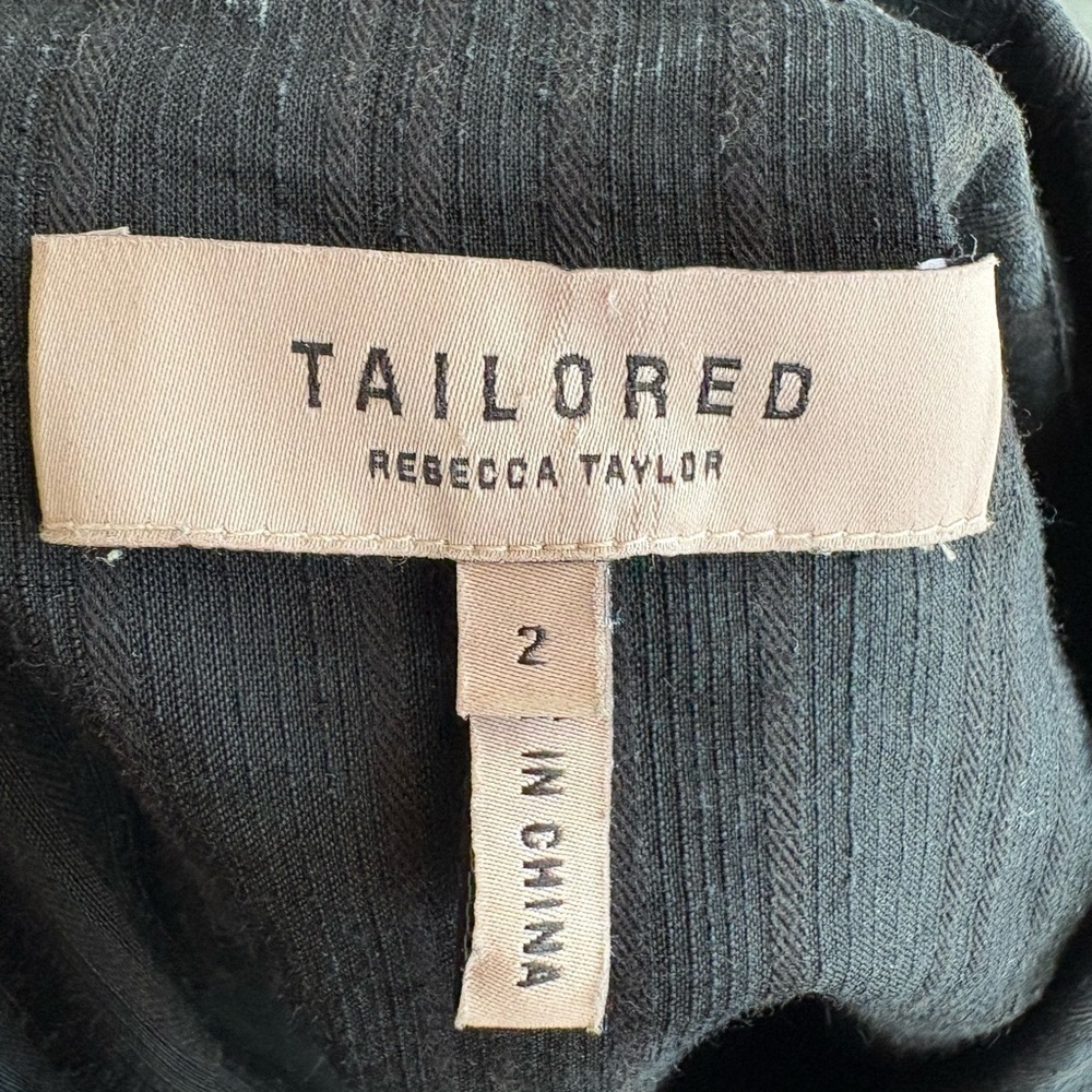 Rebecca Taylor Tailored Black Dobby Stripe Tie Waist Shirt Dress Size 2 preloved - Picture 14 of 16